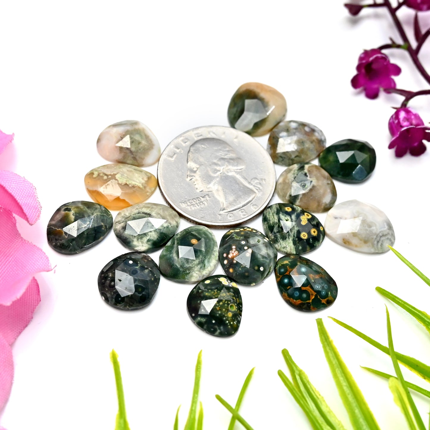 54.05carats Ocean Jasper  Mix Shape Cabochon 11x13mm - 12x14mm  AA Grade Gemstone Parcel - Total 15 Pcs