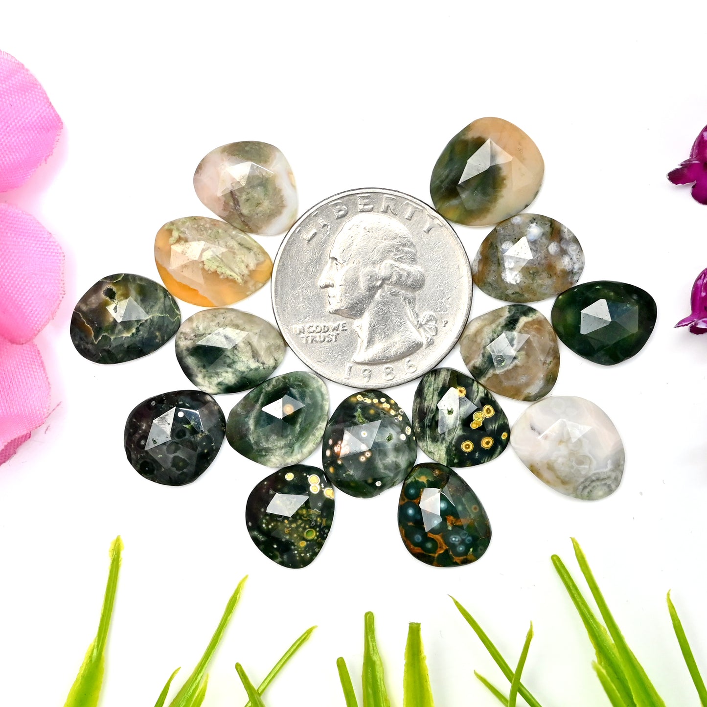 54.05carats Ocean Jasper  Mix Shape Cabochon 11x13mm - 12x14mm  AA Grade Gemstone Parcel - Total 15 Pcs