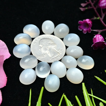 67.3cts White Moonstone Smooth Cabochon 11x17mm - 9x13mm Oval Shape AA Grade Gemstone Parcel -Total 8 Pcs