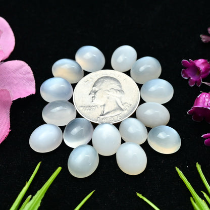 67.3cts White Moonstone Smooth Cabochon 11x17mm - 9x13mm Oval Shape AA Grade Gemstone Parcel -Total 8 Pcs