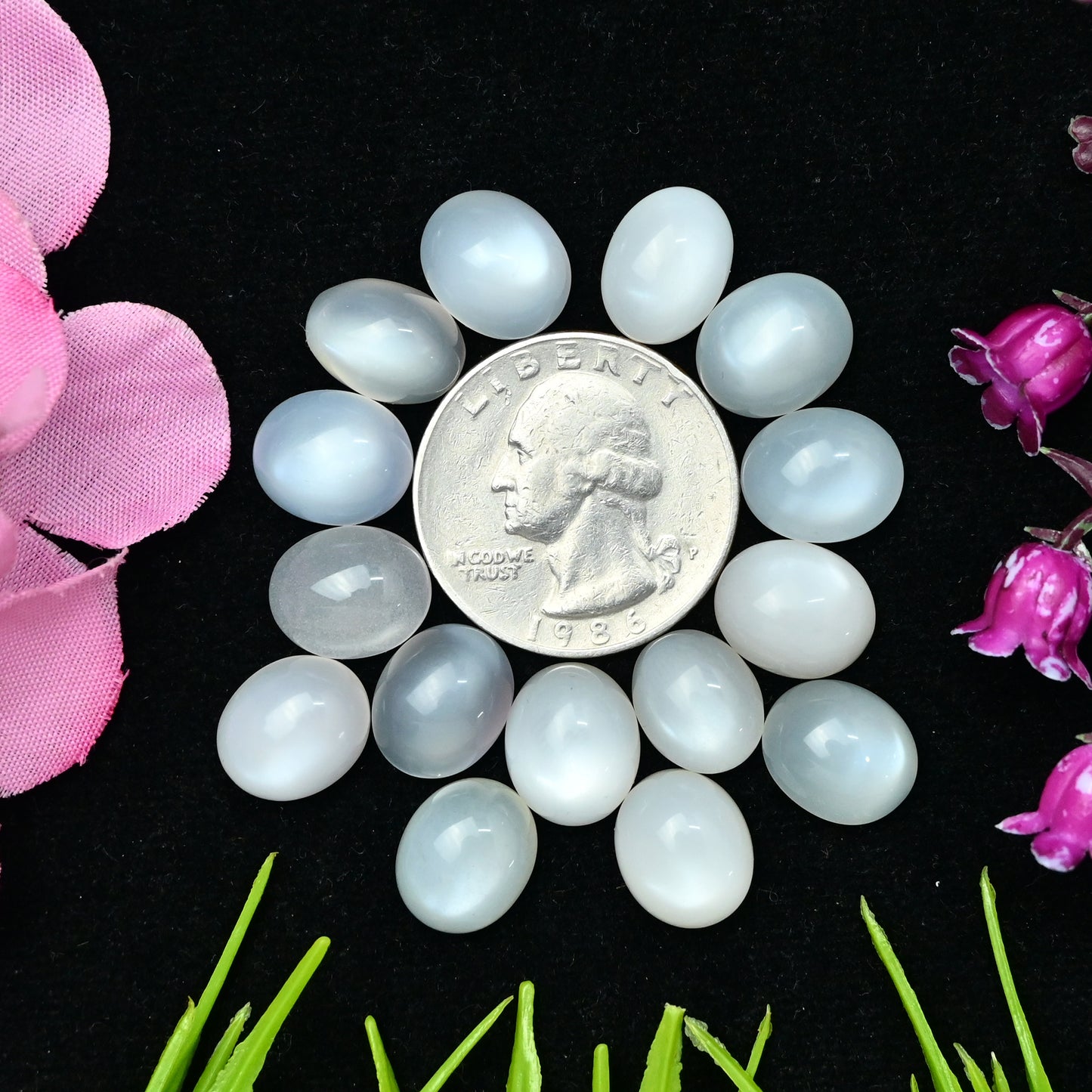 67.3cts White Moonstone Smooth Cabochon 11x17mm - 9x13mm Oval Shape AA Grade Gemstone Parcel -Total 8 Pcs