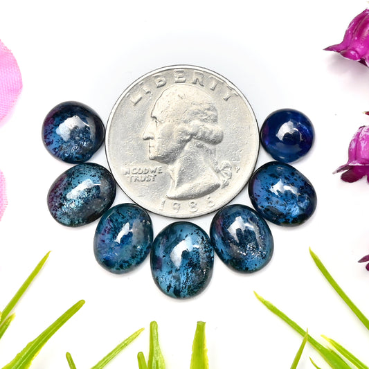 33,05 ct. Blaugrüner Moos-Kyanit, Rosenschliff, ovale Form, 9 x 11 mm – 10 x 12 mm, Edelsteinpaket der Güteklasse AA, insgesamt 7 Stück