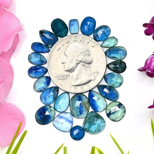 29.05cts Neon Green Bio Kyanite Rose Cut Cabochon 8x10mm - 4x8mm Mix Shape AA Grade Gemstone Parcel - Total 23 Pcs