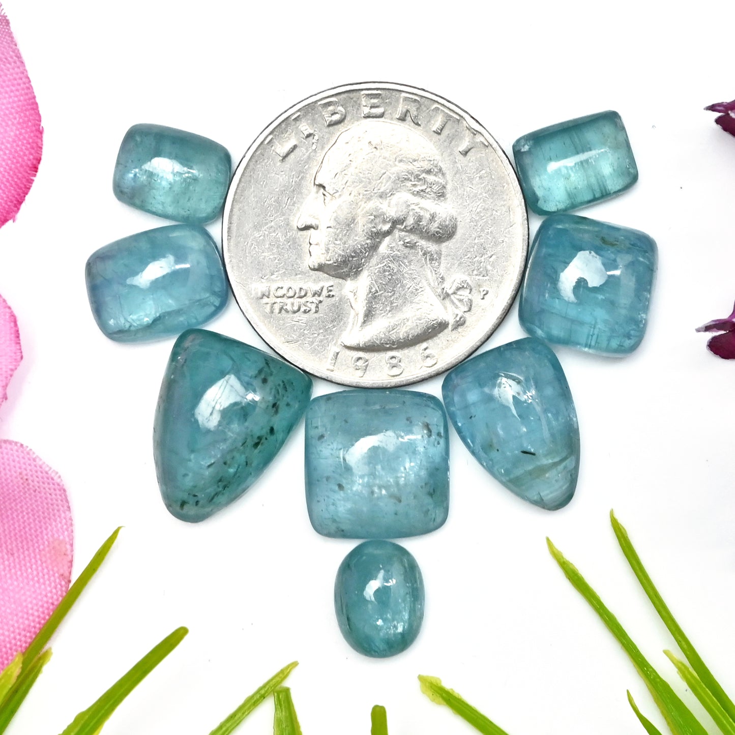 43.85cts. Paraiba Aqua Kyanite 7x9mm - 11x15mm Smooth Cabochons AA Grade Gemstone Parcel - Total 8 Pcs