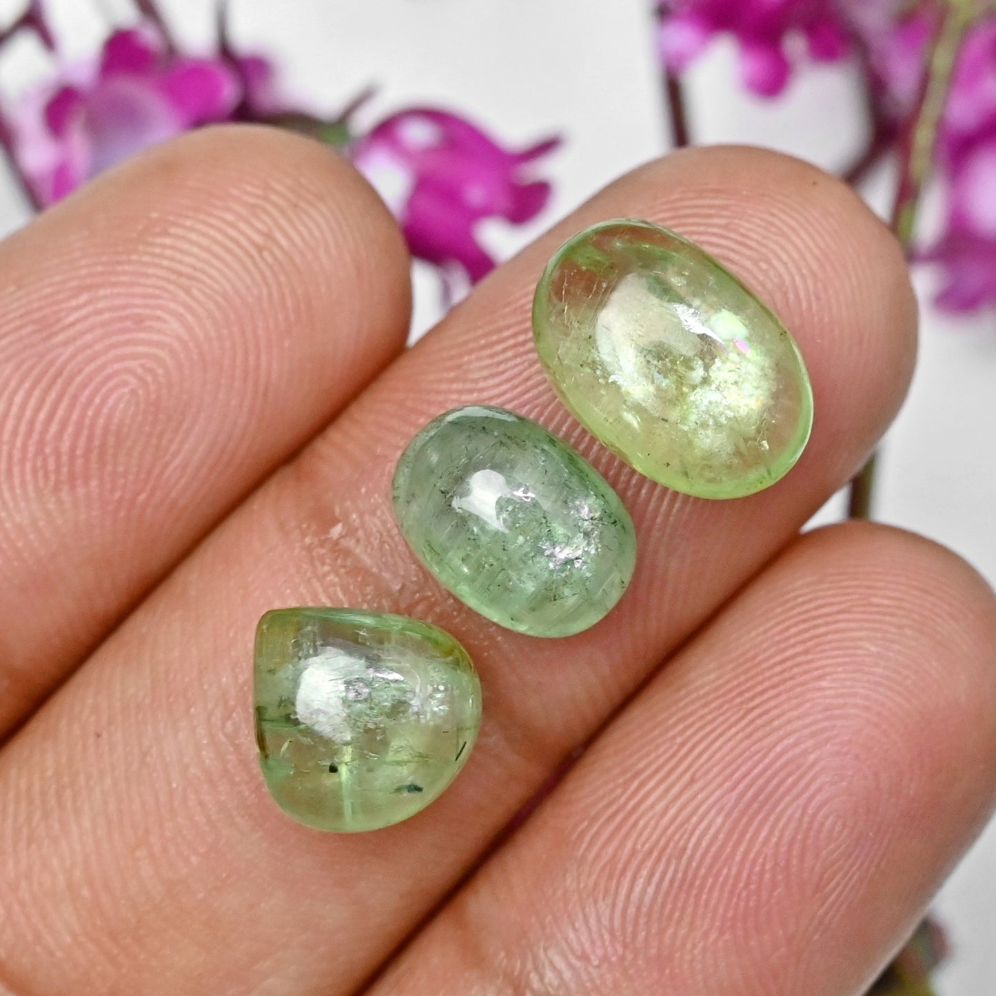 44.20cts Green Kyanite Smooth Cabochon 7x10mm - 8x12mm Round & Oval Shape AA Grade Gemstone Parcel -Total 10 Pcs