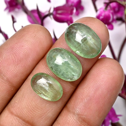 40.25cts Green Kyanite Smooth Cabochon 8x11mm - 10x14mm Oval Shape AA Grade Gemstone Parcel -Total 8 Pcs