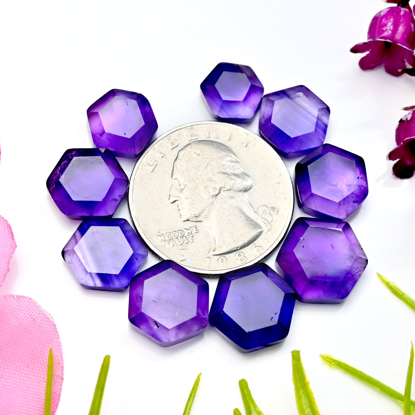 46,8 ct natürlicher Amethyst 9 x 9 mm – 12 x 12 mm Rosenschliff-Cabochon, freie Form, Edelsteinpaket der Güteklasse AA, insgesamt 9 Stück