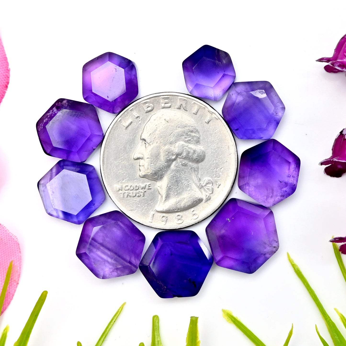 46,8 ct natürlicher Amethyst 9 x 9 mm – 12 x 12 mm Rosenschliff-Cabochon, freie Form, Edelsteinpaket der Güteklasse AA, insgesamt 9 Stück