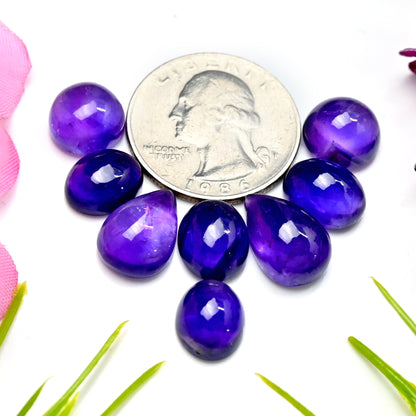 39,95 ct natürlicher Amethyst 9 x 11 mm – 10 x 15 mm glatter Cabochon, freie Form, AA-Qualität, Edelsteinpaket, insgesamt 8 Stück