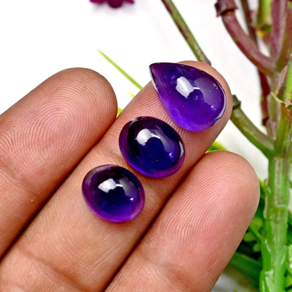 39.95cts Natural Amethyst 9x11mm - 10x15mm Smooth Cabochon Free Form Shape AA Grade Gemstone Parcel -Total 8 Pcs