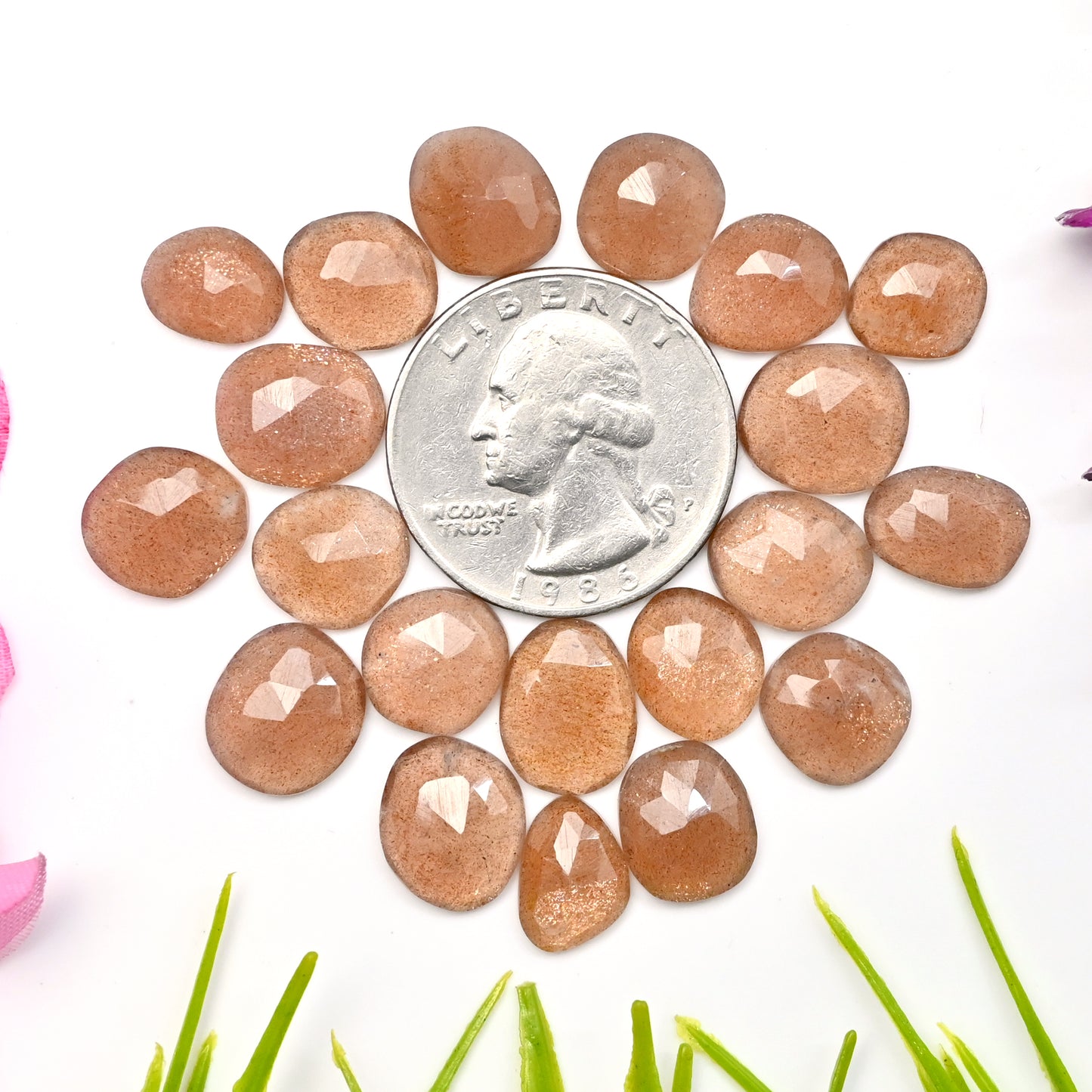 55.30cts.Peach Moonstone Rose Cut  10x12mm, 8x10mm  AA Grade Gemstone Parcel - Total 20 Pcs