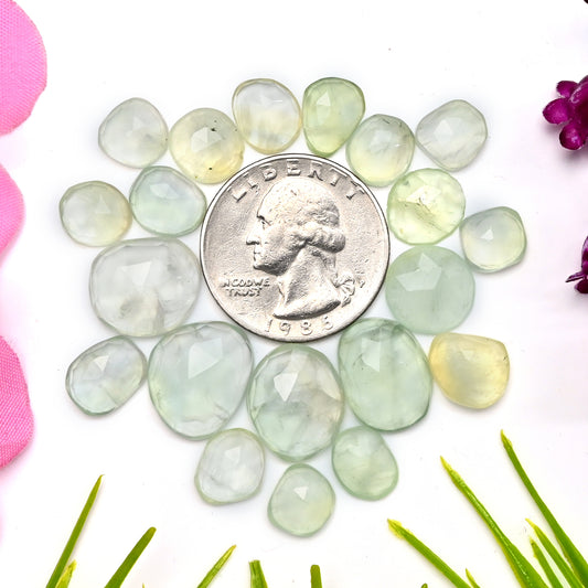 63.9cts Natural Prehnite Faceted Rose Cut Cabochon 11x15mm - 8x10mm Freeform Shape AA Grade Gemstone Parcel -Total 20 Pcs