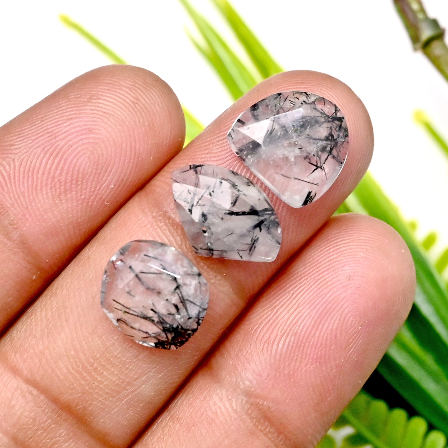 48.65cts Black Rutile Rosecut 11x14mm - 9x14mm Free Form Shape AA Grade Gemstone Parcel - Total 15 Pcs