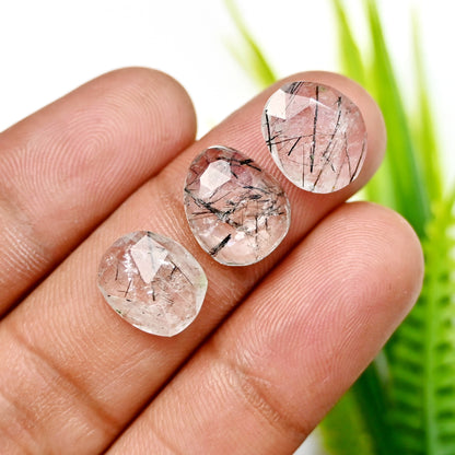 80.4cts Black Rutile Rosecut 11x13mm - 9x12mm Free Form Shape AA Grade Gemstone Parcel - Total 24 Pcs