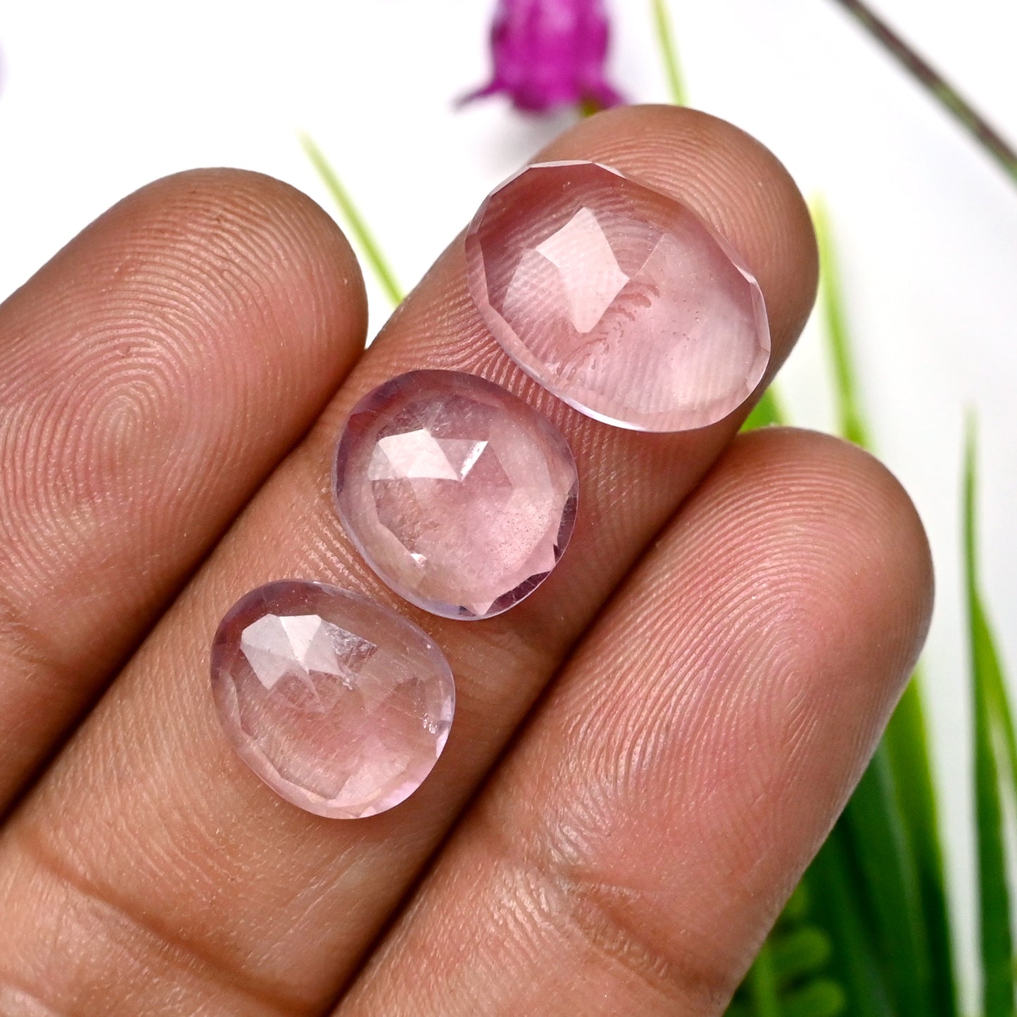 74.45cts Pink Amethyst Rose Cut Freeform Shape 10x14mm, 9x13mm AA Grade Gemstone -Total 25 Pcs