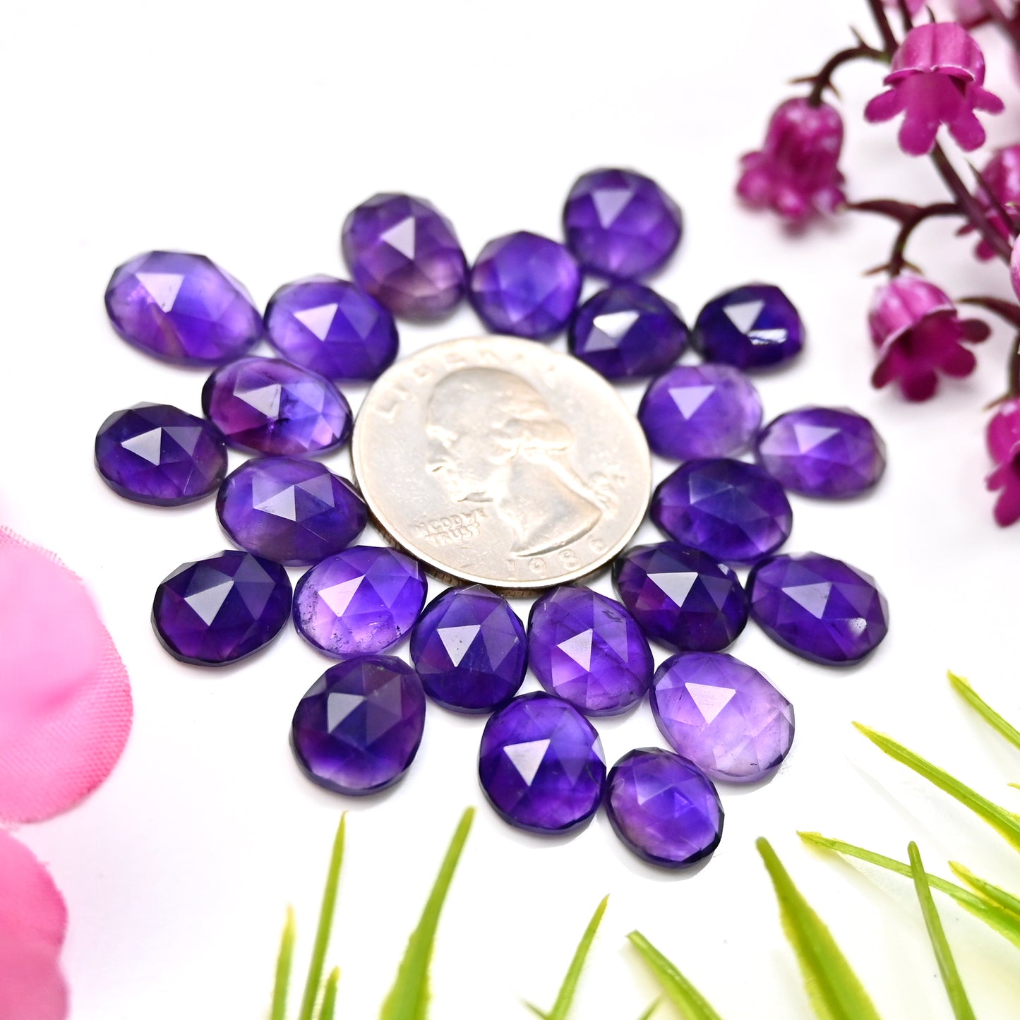 79.2cts Natural Amethyst 9x11mm - 11x13mm Rose Cut Cabochon Free Form Shape AA Grade Gemstone Parcel -Total 23 Pcs