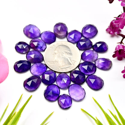 79,2 ct natürlicher Amethyst 9 x 11 mm – 11 x 13 mm Rosenschliff-Cabochon, freie Form, Edelsteinpaket der Güteklasse AA, insgesamt 23 Stück