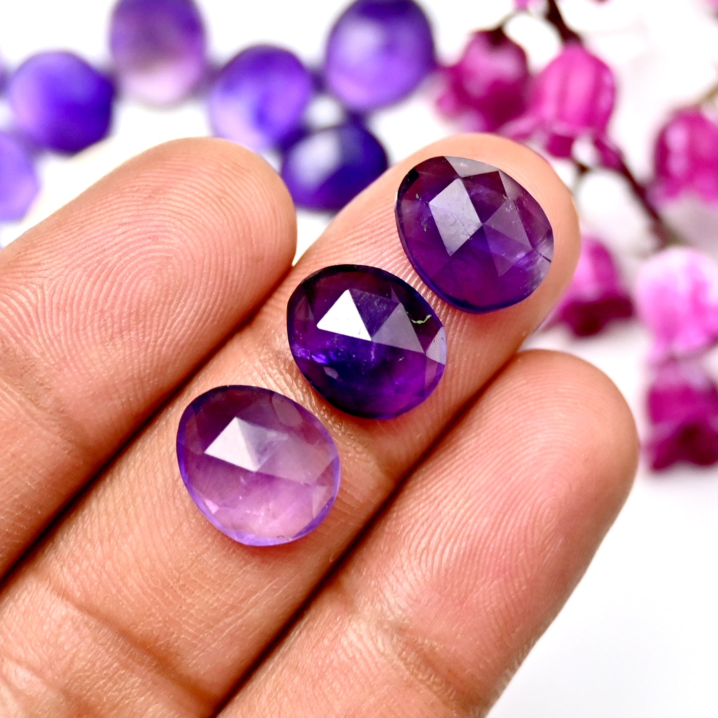 79.2cts Natural Amethyst 9x11mm - 11x13mm Rose Cut Cabochon Free Form Shape AA Grade Gemstone Parcel -Total 23 Pcs