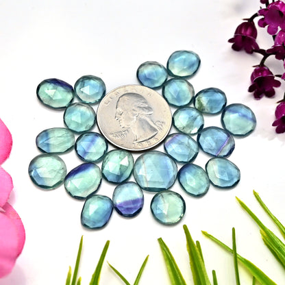 82.65cts Fluorite Rose Cut Cabochon 9x11mm - 14x14mm AA Grade Gemstone Parcel - Total 22 Pcs