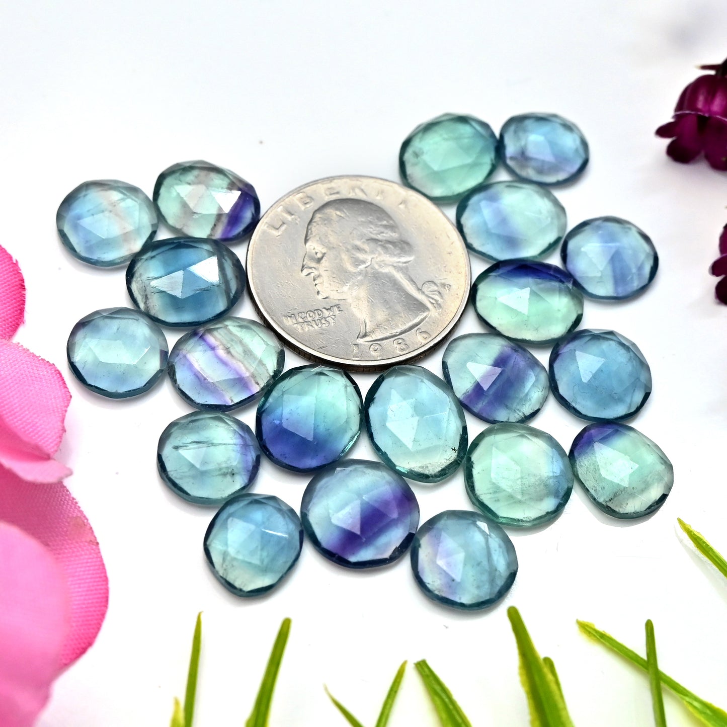 81.05cts Fluorite Rose Cut Cabochon 10x14mm - 11x13mm AA Grade Gemstone Parcel - Total 20 Pcs