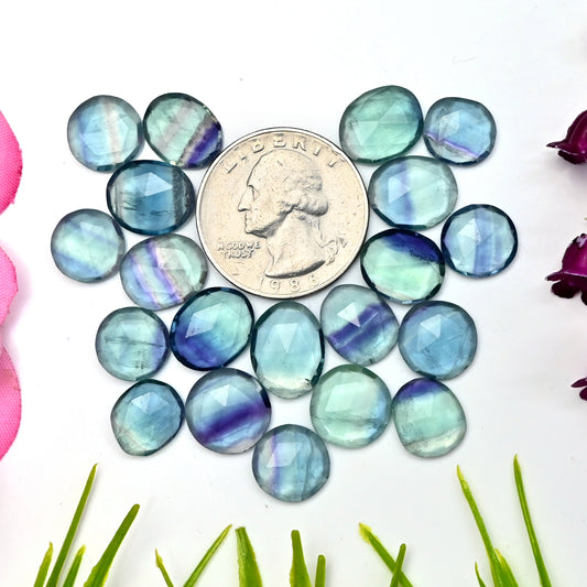 81.05cts Fluorite Rose Cut Cabochon 10x14mm - 11x13mm AA Grade Gemstone Parcel - Total 20 Pcs