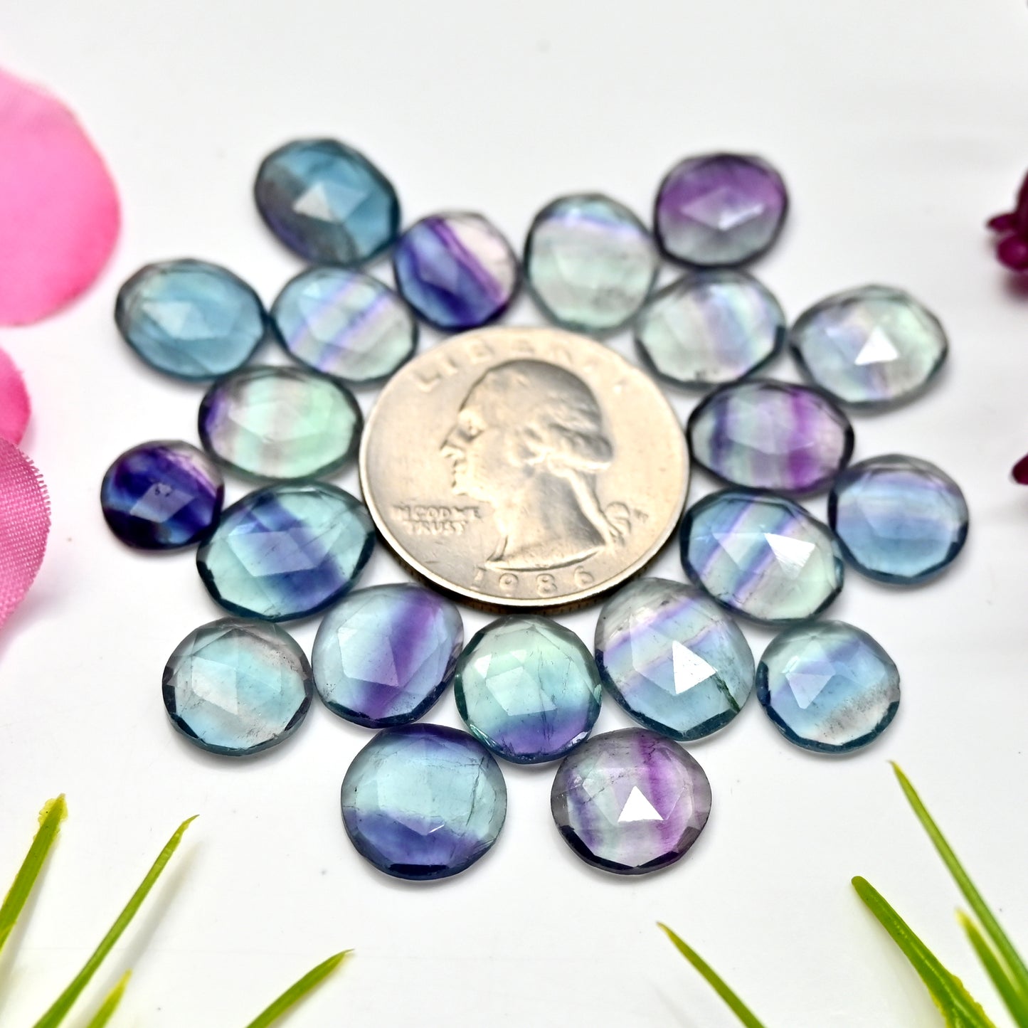 80.75cts Fluorite Rose Cut Cabochon 10x12mm - 11x13mm Free Form Shape AA Grade Gemstone Parcel - Total 21 Pcs