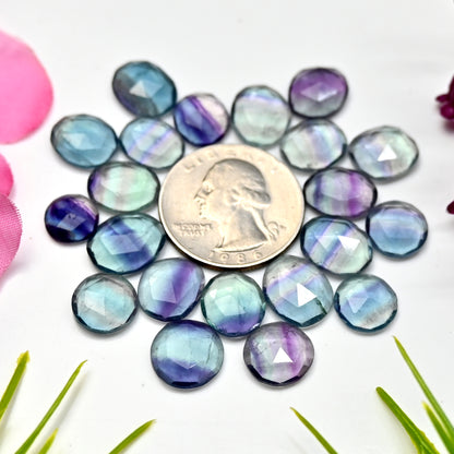 80.75cts Fluorite Rose Cut Cabochon 10x12mm - 11x13mm Free Form Shape AA Grade Gemstone Parcel - Total 21 Pcs