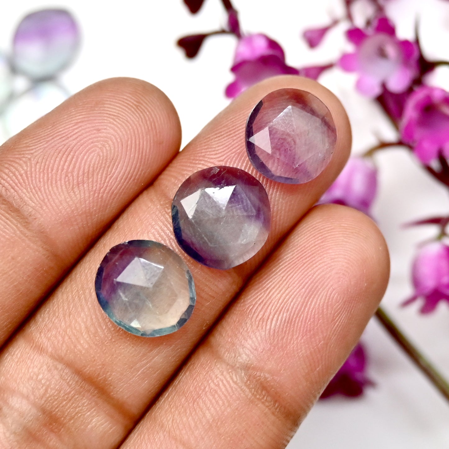 80.75cts Fluorite Rose Cut Cabochon 10x12mm - 11x13mm Free Form Shape AA Grade Gemstone Parcel - Total 21 Pcs