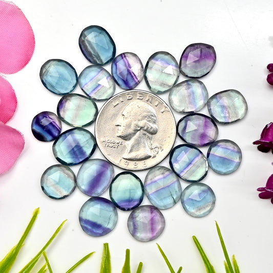 80.75cts Fluorite Rose Cut Cabochon 10x12mm - 11x13mm Free Form Shape AA Grade Gemstone Parcel - Total 21 Pcs