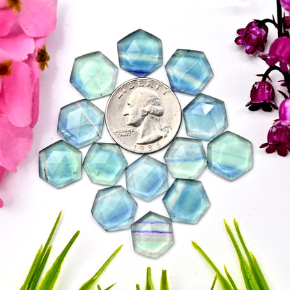 82.85cts Green Fluorite Hexagon Rose Cut Cabochon 13x13mm - 14x14mm AA Grade Gemstone Parcel - Total 13 Pcs