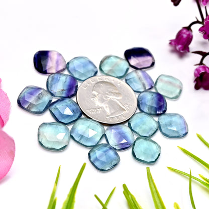 81cts Fluorite Rose Cut Cabochon 10x10mm - 13x13mm Free Form Shape AA Grade Gemstone Parcel - Total 17 Pcs