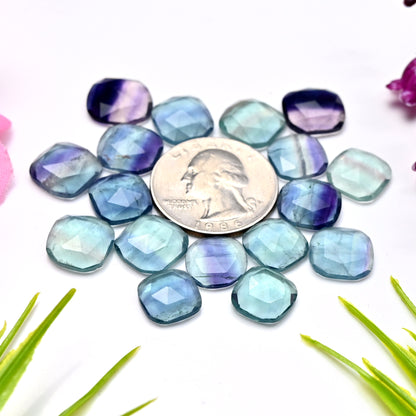 81cts Fluorite Rose Cut Cabochon 10x10mm - 13x13mm Free Form Shape AA Grade Gemstone Parcel - Total 17 Pcs