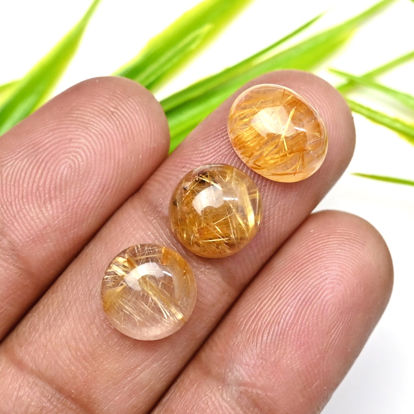 58.55cts Golden Rutilated Quartz Cabochon 9x11mm - 9x13mm Mix Shape AA Grade Gemstone Parcel - Total 15 Pcs