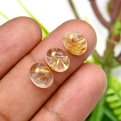 60.75 cts Golden Rutilated Quartz Cabochon 8x10mm - 7x9mm Mix Shape AA Grade Gemstone Parcel -Total 27 Pcs