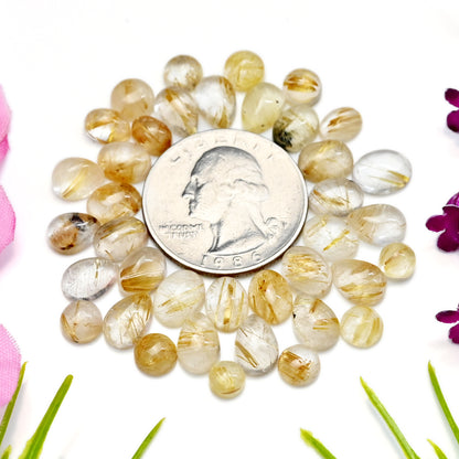 52.35cts Golden Rutilated Quartz Cabochon 5x7mm - 7x9mm Mix Shape AA Grade Gemstone Parcel -Total 38 Pcs