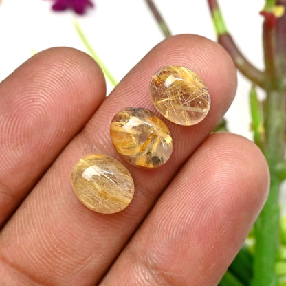 40.65cts Golden Rutilated Quartz Cabochon 8x10mm Oval Shape AA Grade Gemstone Parcel - Total 14 Pcs