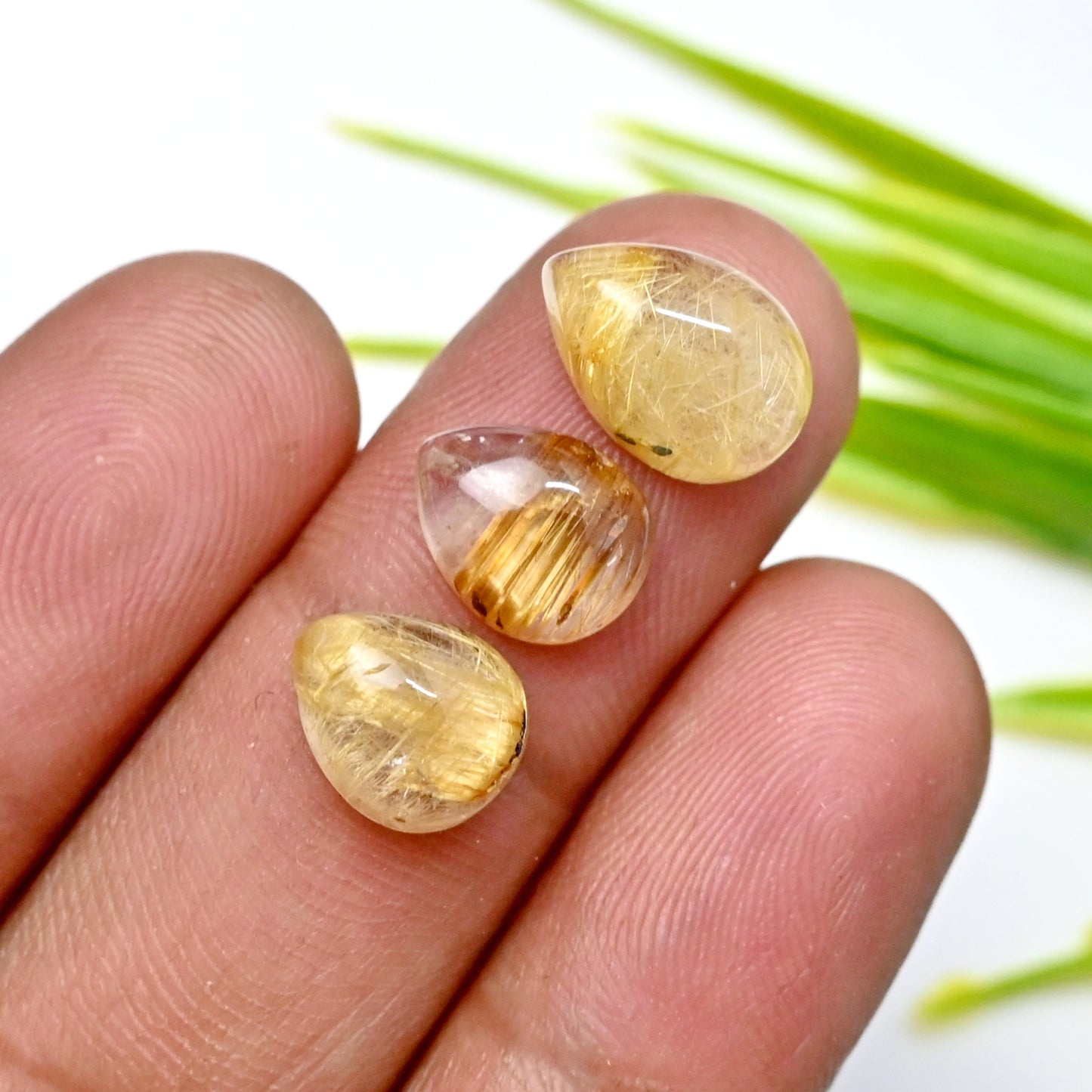 50.3 Golden Rutilated Quartz Cabochon 8x10mm - 8x11mm Mix Shape AA Grade Gemstone Parcel -Total 16 Pcs