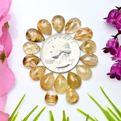 50.3 Golden Rutilated Quartz Cabochon 8x10mm - 8x11mm Mix Shape AA Grade Gemstone Parcel -Total 16 Pcs