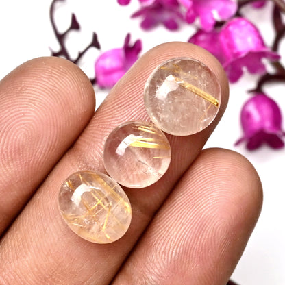 76.7cts Golden Rutilated Quartz Cabochon 9x11mm - 10x10mm Mix Shape AA Grade Gemstone Parcel - Total 19 Pcs