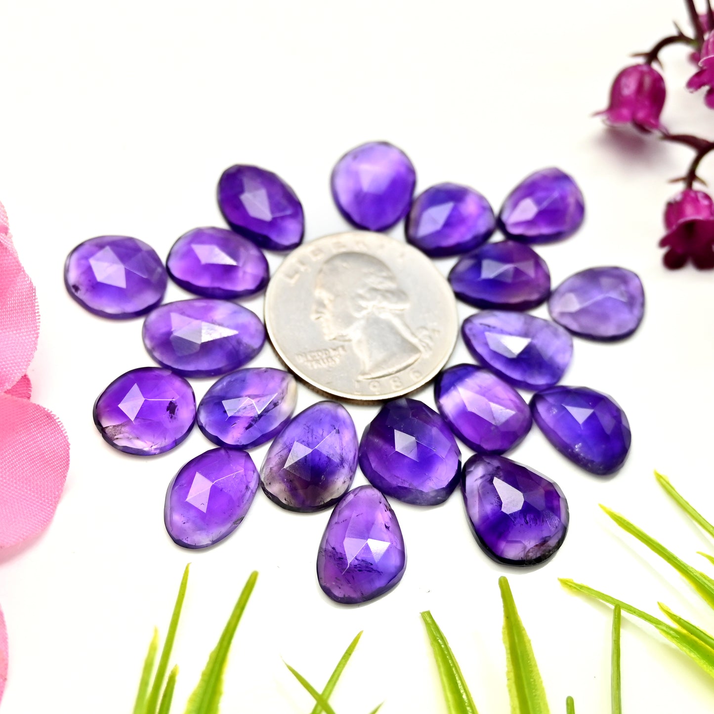 82.95cts Natural Amethyst 10x14mm - 11x15mm Rose Cut Cabochon Free Form Shape AA Grade Gemstone Parcel -Total 19 Pcs