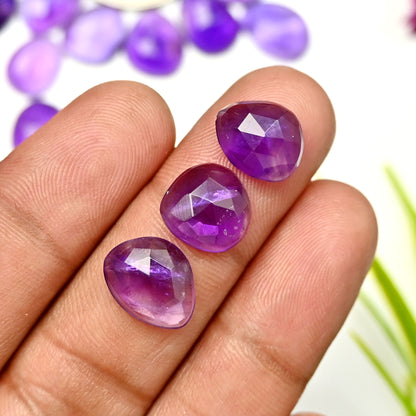 79.05cts Natural Amethyst 7x13mm - 10x13mm Rose Cut Cabochon Free Form Shape AA Grade Gemstone Parcel -Total 26 Pcs