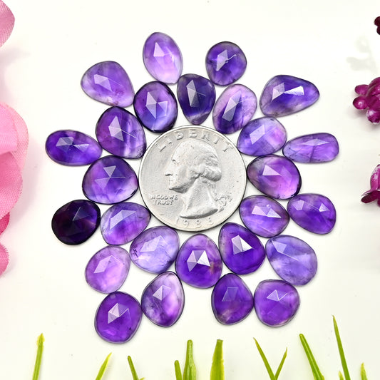 79,05 ct natürlicher Amethyst 7 x 13 mm – 10 x 13 mm Rosenschliff-Cabochon, freie Form, Edelsteinpaket der Güteklasse AA, insgesamt 26 Stück