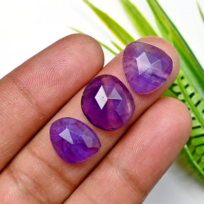 87.45cts Natural Amethyst 10x14mm - 9x13mm Rose Cut Cabochon Free Form Shape AA Grade Gemstone Parcel -Total 23 Pcs