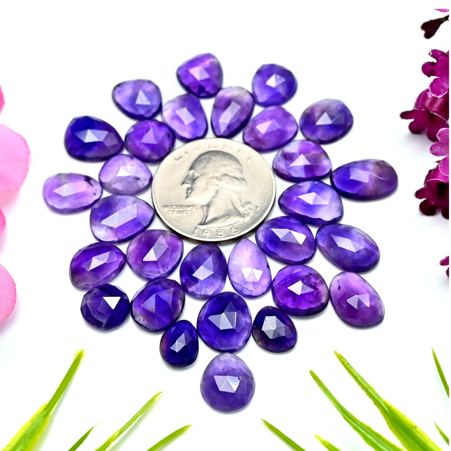 85.2cts Natural Amethyst 7x9mm - 9x13mm Rose Cut Cabochon Free Form Shape AA Grade Gemstone Parcel -Total 29 Pcs