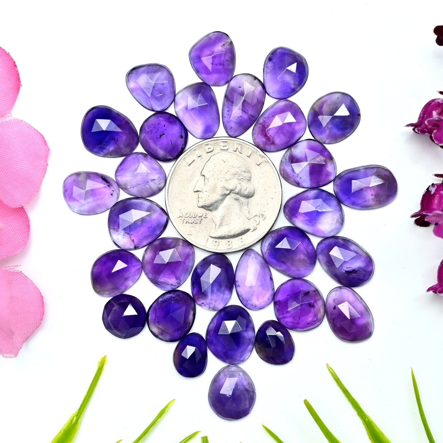 85.2cts Natural Amethyst 7x9mm - 9x13mm Rose Cut Cabochon Free Form Shape AA Grade Gemstone Parcel -Total 29 Pcs