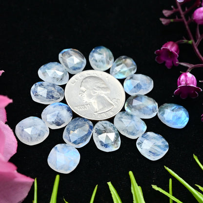 51.45cts Rainbow Moonstone Rosecut 9x13mm and 10x14mm Freeform Shape AA Grade Gemstone Parcel -Total 15 Pcs