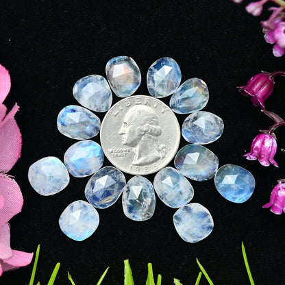 51.45cts Rainbow Moonstone Rosecut 9x13mm and 10x14mm Freeform Shape AA Grade Gemstone Parcel -Total 15 Pcs