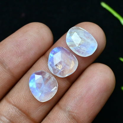 47.95cts Rainbow Moonstone Rosecut Cabochons 9x12mm - 10x12mm Freeform Shape AA Grade Gemstone Parcel -Total 15 Pcs