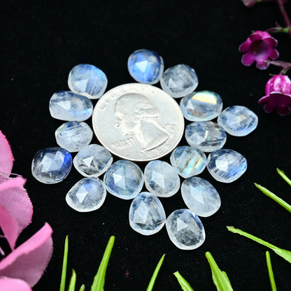 41.95cts Rainbow Moonstone Rosecut 9x11mm and 8x10mm Freeform Shape AA Grade Gemstone Parcel -Total 18 Pcs