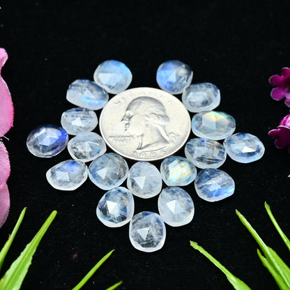 41.95cts Rainbow Moonstone Rosecut 9x11mm and 8x10mm Freeform Shape AA Grade Gemstone Parcel -Total 18 Pcs